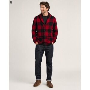 Levi's Trouss Sweater Mens Small Red Black Buffalo Plaid‎ Polyester Fleece Lined
